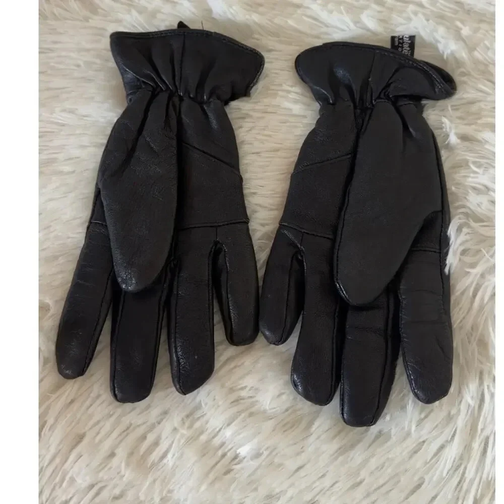 Black Leather Gloves for Men - Sheepskin Insulated, Stylish (Size M)